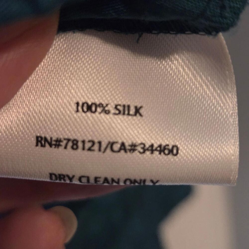 Vintage Eileen Fisher Teal Silk Crinkle Button-up Top Size LP - Picture 7 of 9